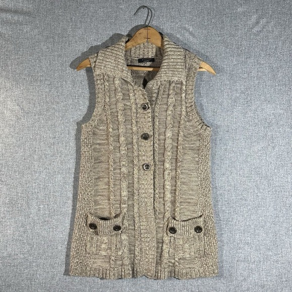 FYLO Sweaters - Y2K Brown Knit Sweater Vest‎ Women's w/ Buttons & Front Pockets